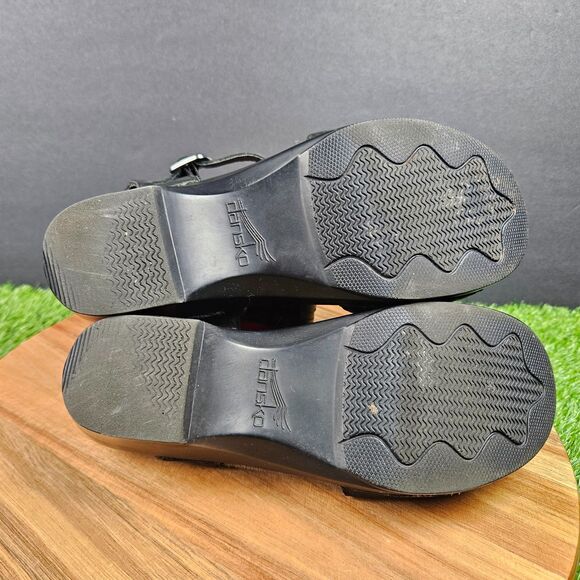 DANSKO Sela Wedge Sandals Womens 38 Slide Black Leather Buckle Casual Slingback - Picture 10 of 11